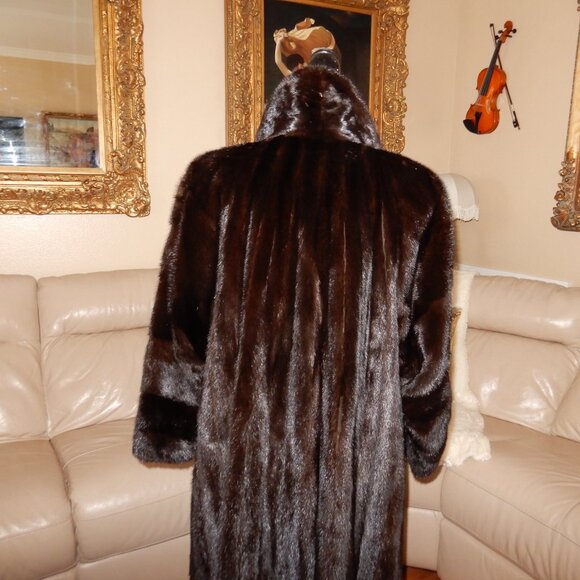 VTG.Barth Wind Genuine Dark Brown Shiny Mink Fur Coat Full Length L/XL - Picture 4 of 12